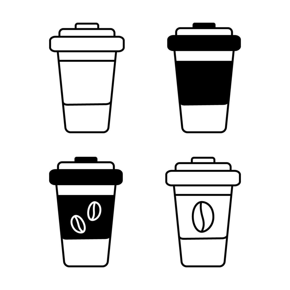 silueta dibujo desechable café tazas en minimalismo negro y blanco logo icono diseño concepto vector