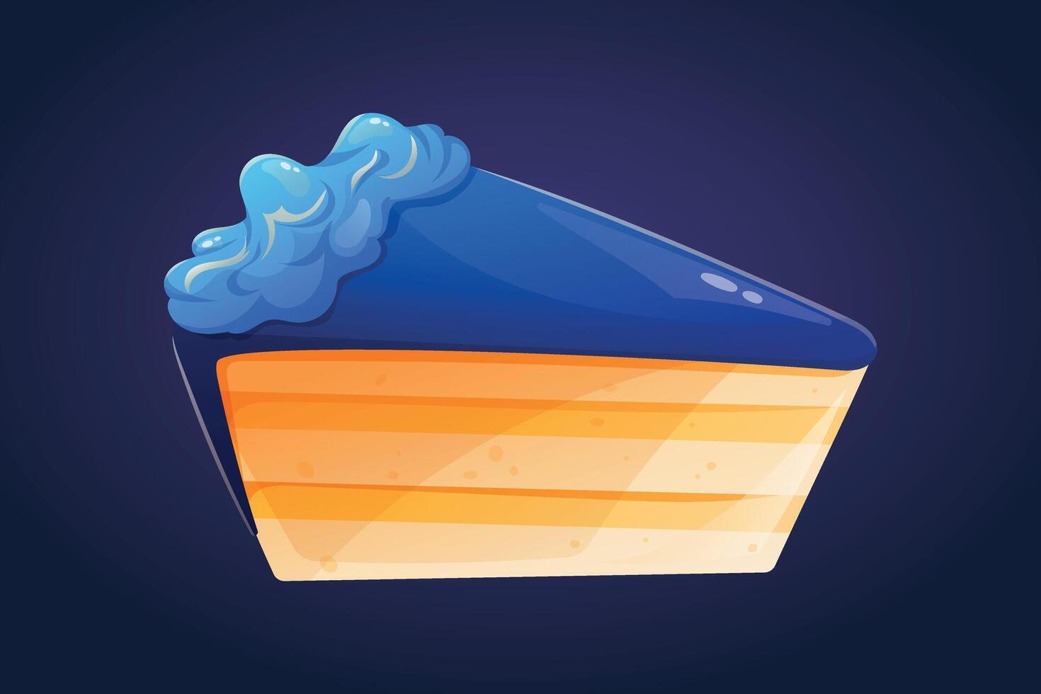 A piece of sweet baked sponge cake with blue icing and cream. isolated cartoon illustration. vector