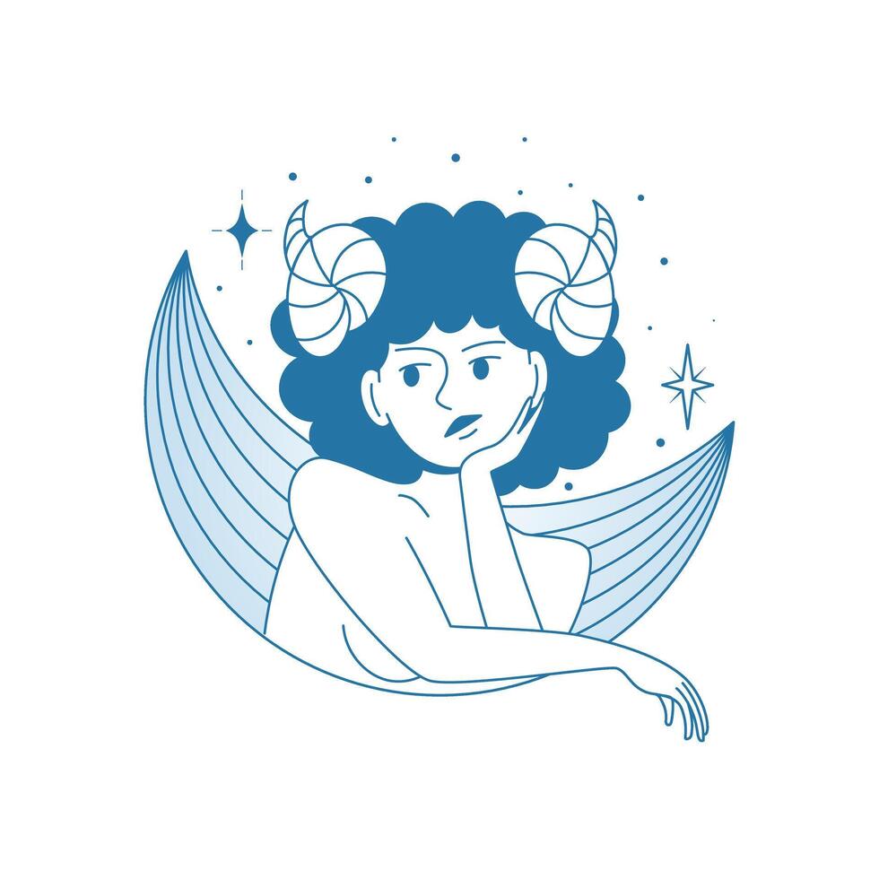 Minimalistic modern female zodiac sign Aries. Astrology mystical character stylized illustration in outline flat style vector