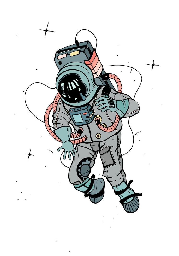 Astronaut in spacesuit. Cosmonaut in space on the white background. Colorful illustration. vector