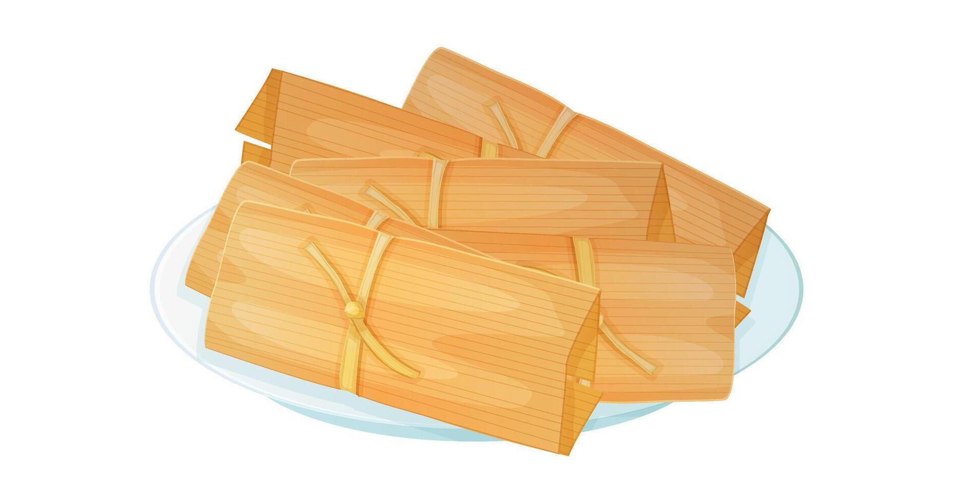 Humita or tamale dish on a plate illustration isolated on white background in cartoon style. vector