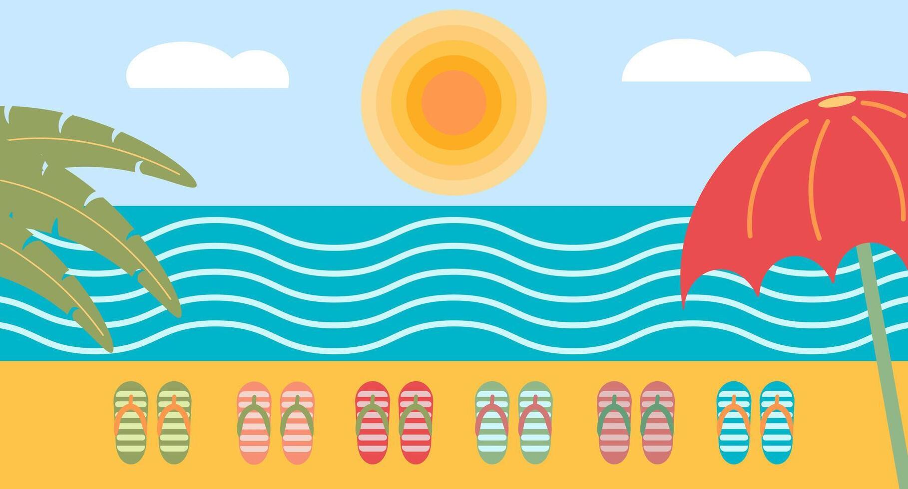 Summer. Set of summer backgrounds. Fruit beach umbrella, flip flops and cocktail. Abstract background, patterns for posters, covers, flyers, banners. vector