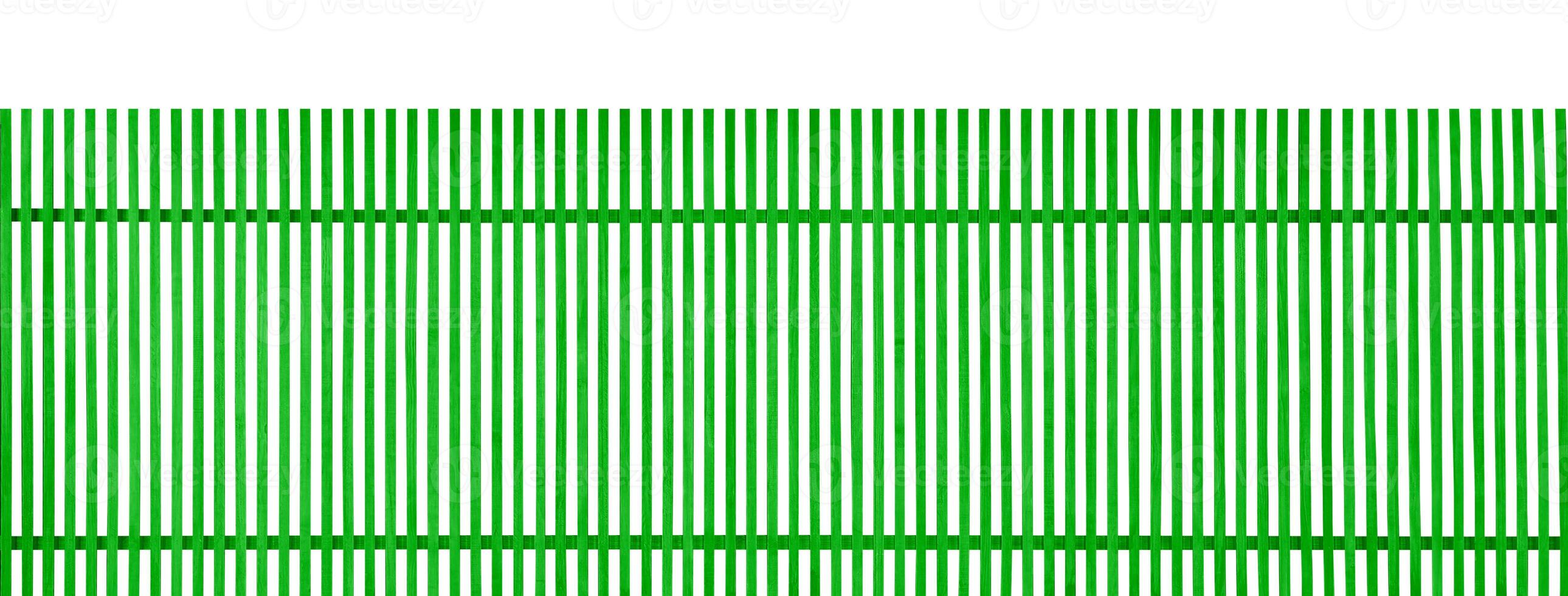 Green vertical wooden fence on white background photo