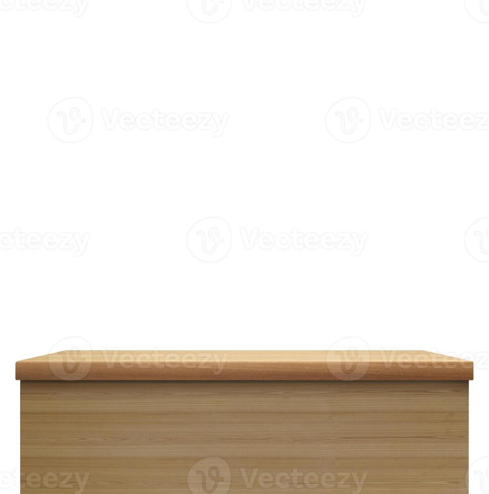 Empty wooden table. Front view. Isolated on a white background photo