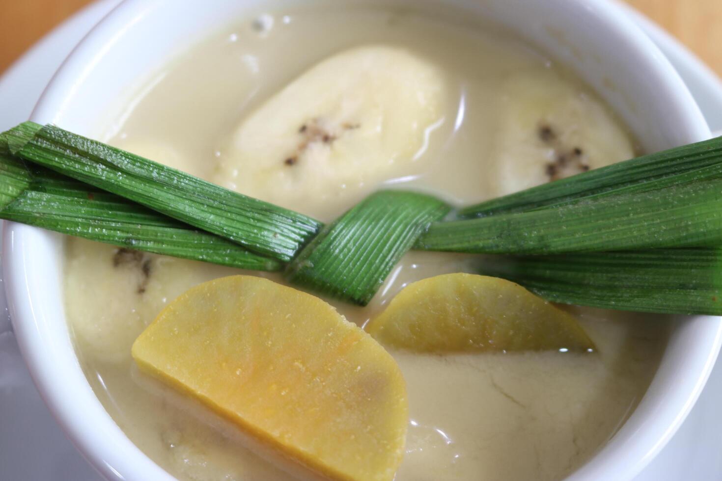 A bowl of banana compote seen above, is suitable for breaking the fast or advertising product photos during the month of Ramadan