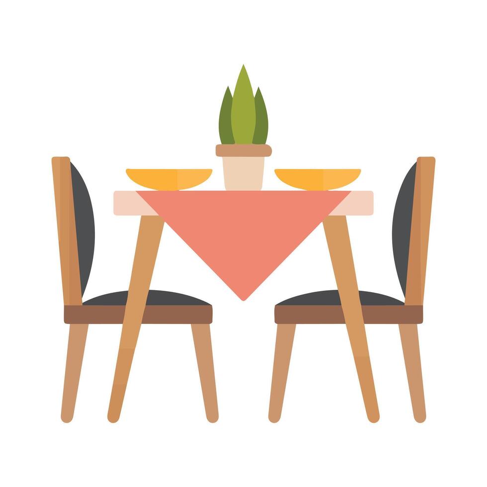 Home Wonders Illustrated Table Essentials, including Chairs, Plates, and Flowers vector
