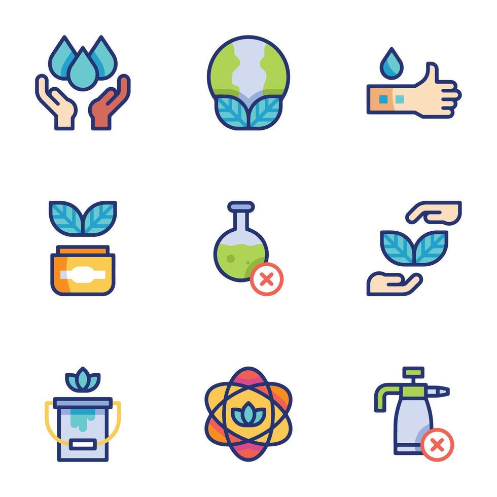 A set of organic skincare icons and badges in a trendy linear style vector