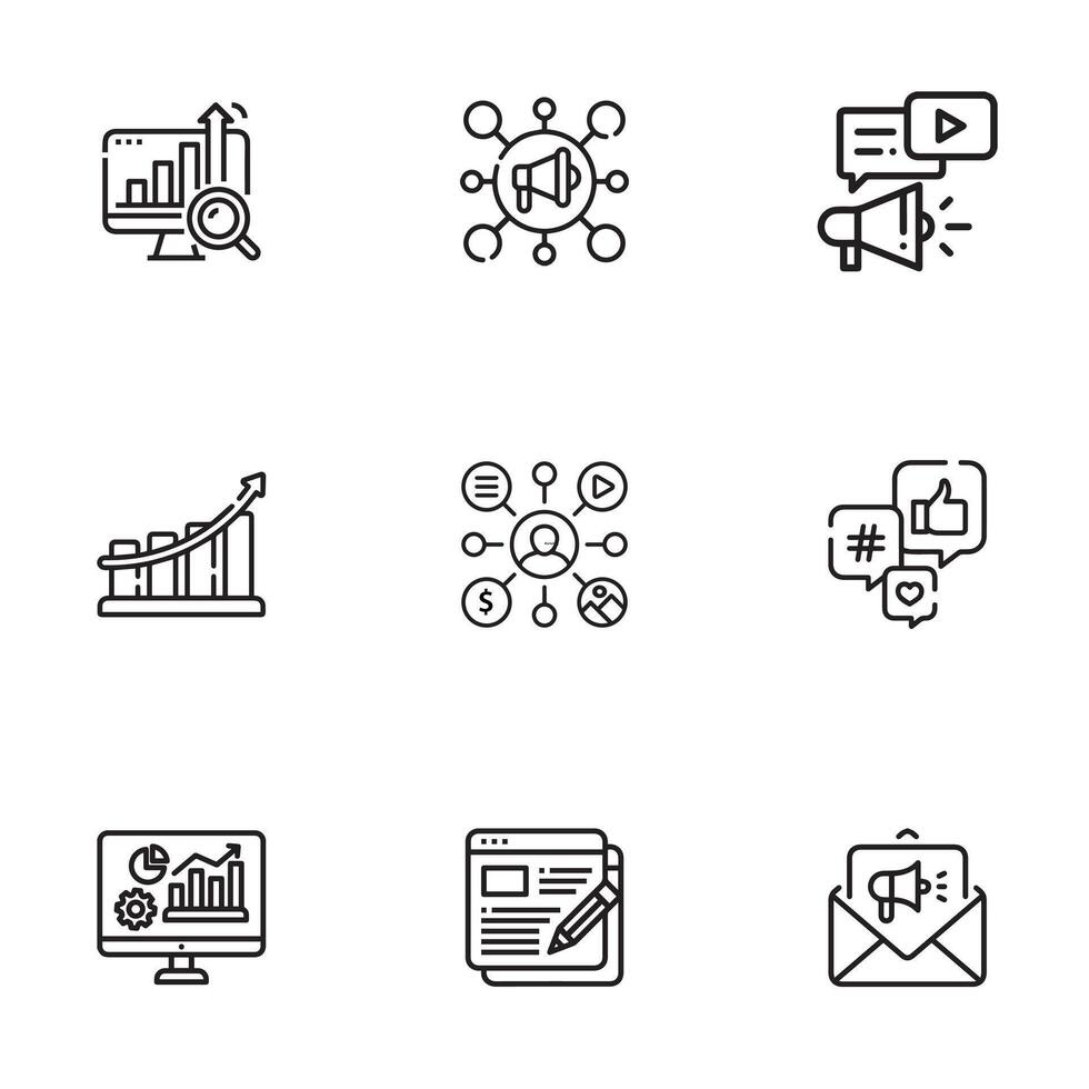 A set of marketing icons in a trendy linear style vector