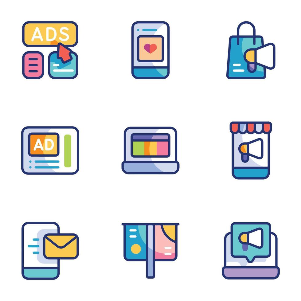 A set of marketing icons in a trendy linear style vector