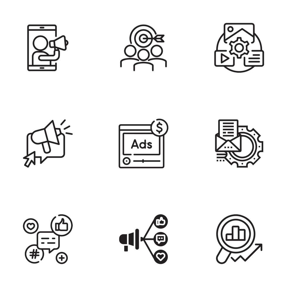 A set of marketing icons in a trendy linear style vector