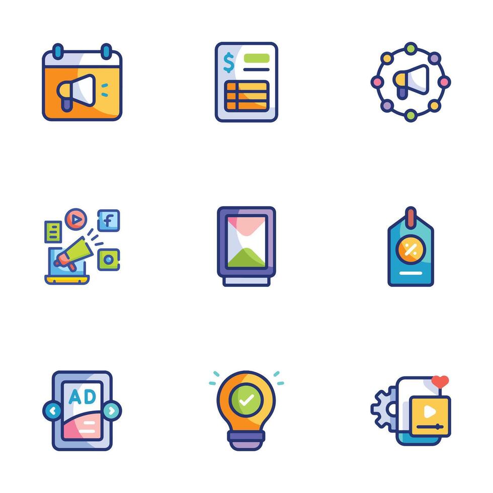 A set of marketing icons in a trendy linear style vector