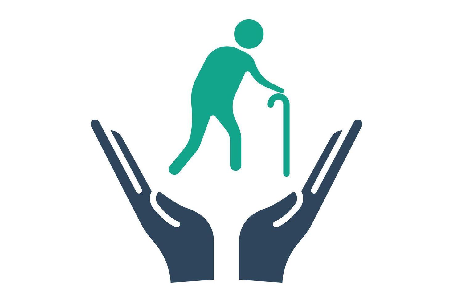 insurance icon. hand with elderly. icon related to elderly. solid icon style. old age element illustration vector