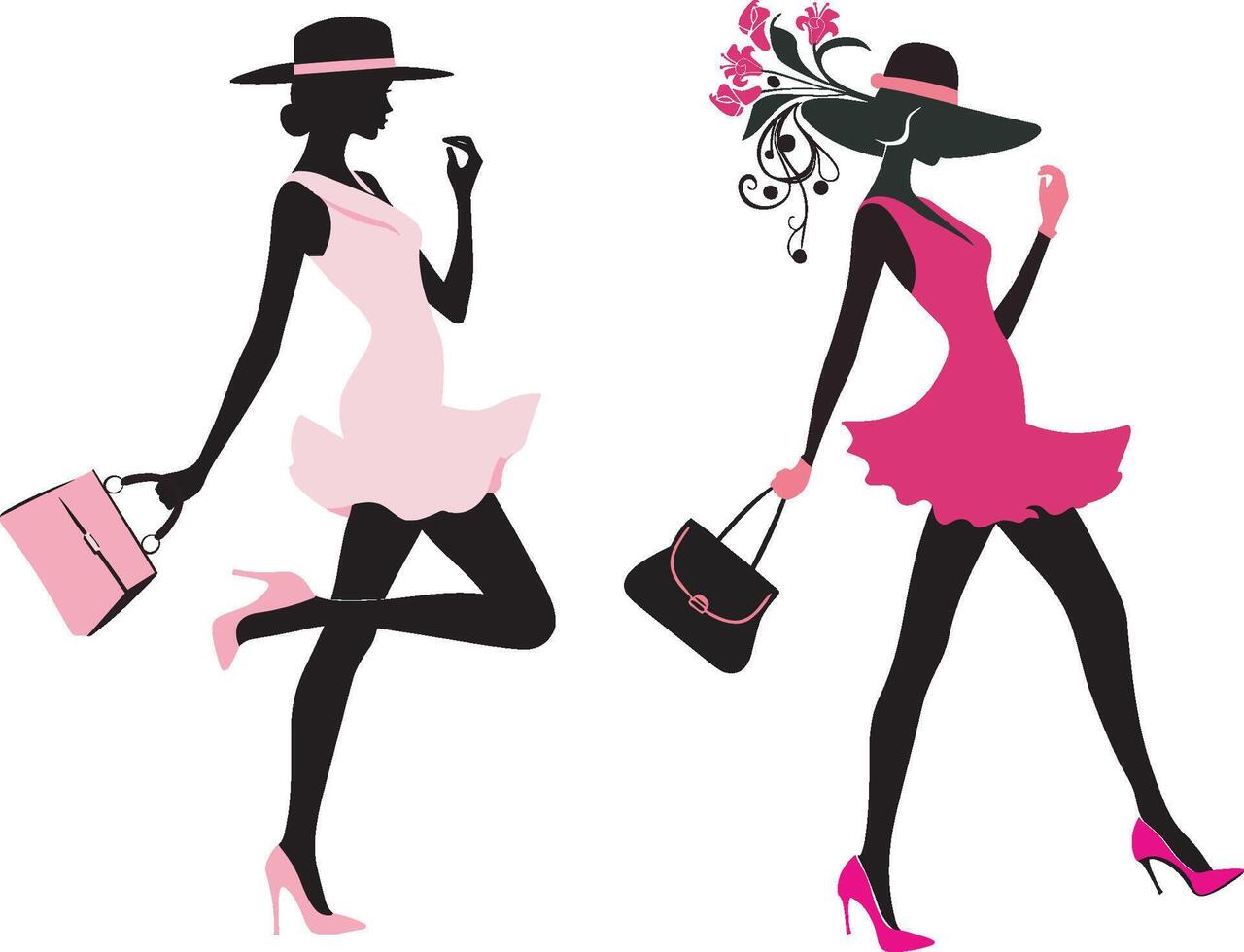 Stylish woman silhouette Elegant and fashionable young lady, walking and posing model isolated in a white background vector