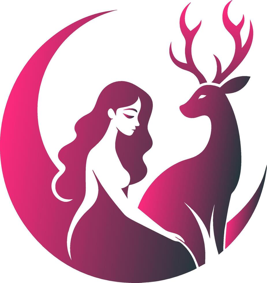 Beauty woman with deer logo illustration design vector