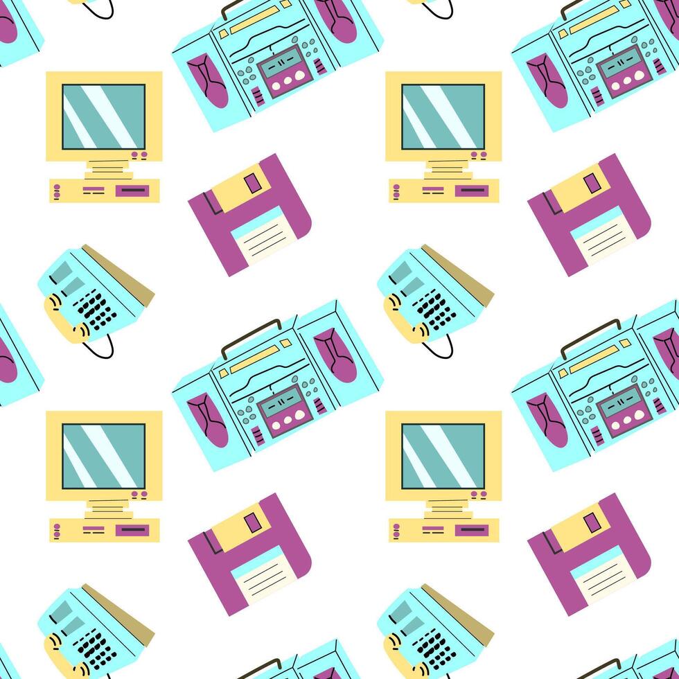 90s retro elements seamless pattern, retro style for background vector