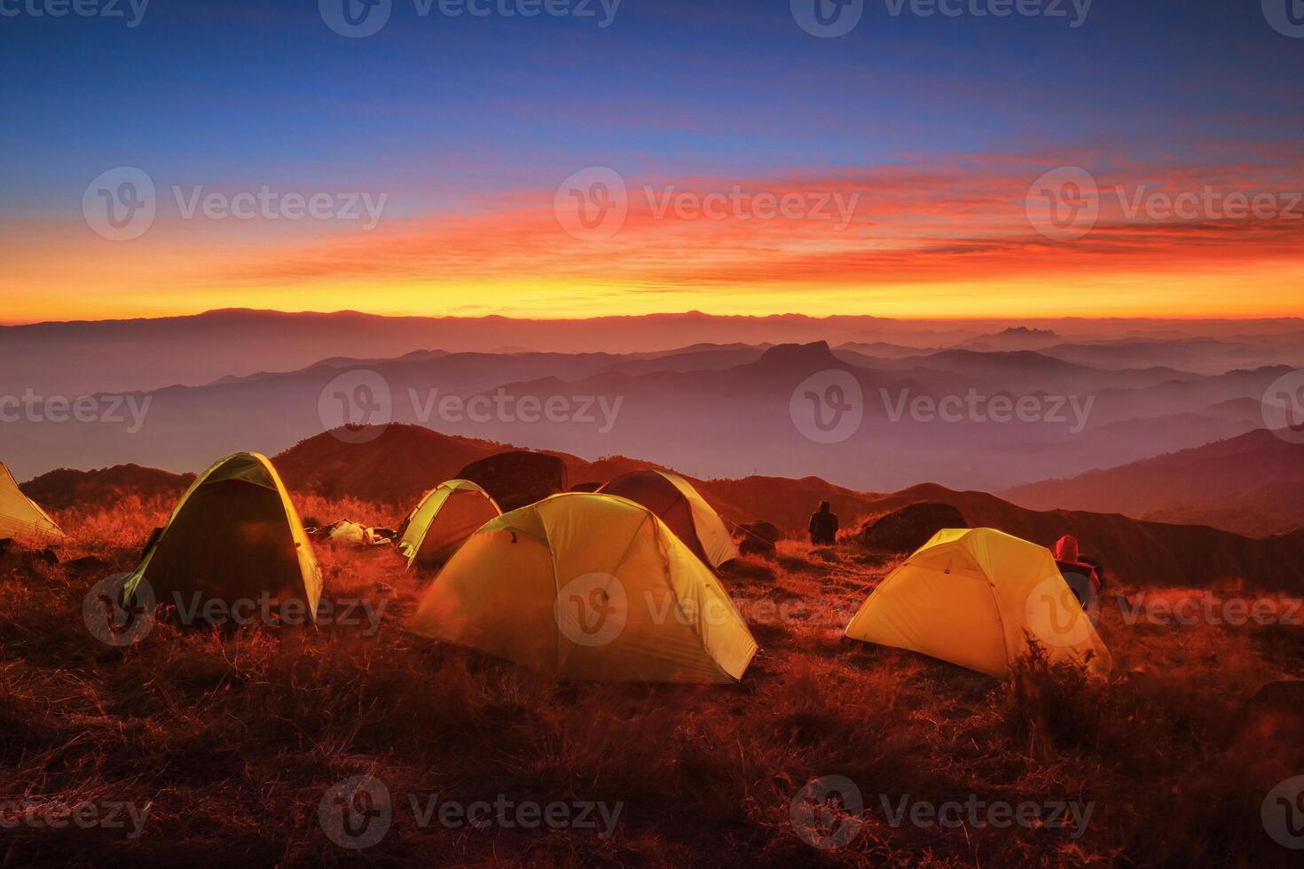 Tent at the top of the mountain and watch the sunrise. photo