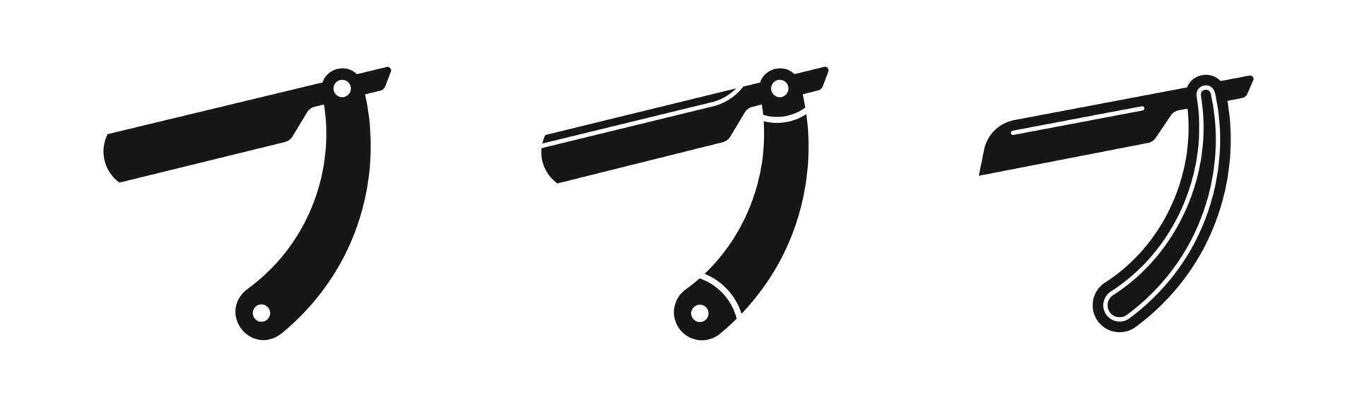 Barber razor icon set. Retro razor blades. Straight razor blades. Silhouette style icon set. vector