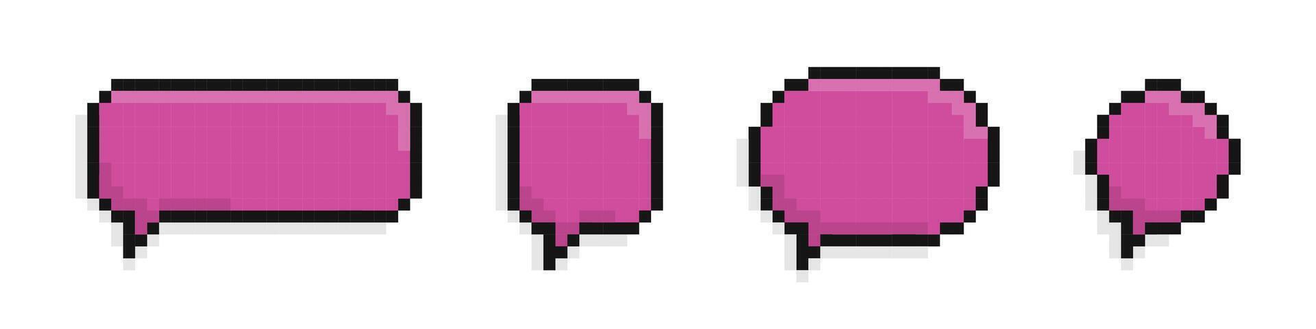 Pixel speech bubbles. Chat bubbles in pixel art style. Chat speech or dialogue. Empty pixelated speech bubbles. vector