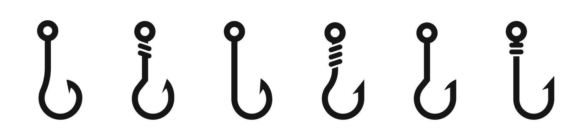 Fishing hook silhouettes. Fishing hook collection. Hook icon set. Hook icons. vector