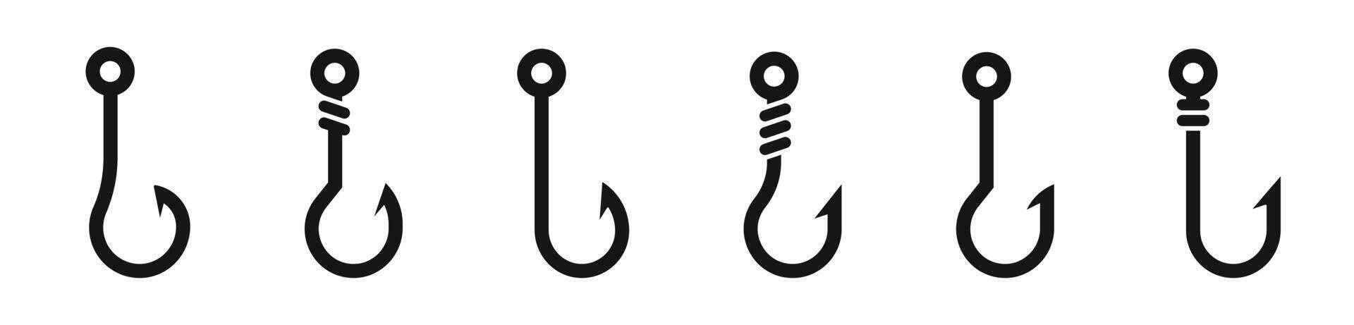 Fishing hook silhouettes. Fishing hook collection. Hook icon set. Hook icons. vector