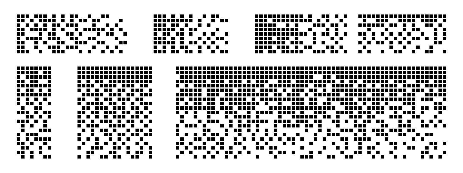 Pixel textures. Pixel disintegration background. Pixel effect. Dispersed dotted pattern. Disintegration Concept. Set pixel mosaic textures vector