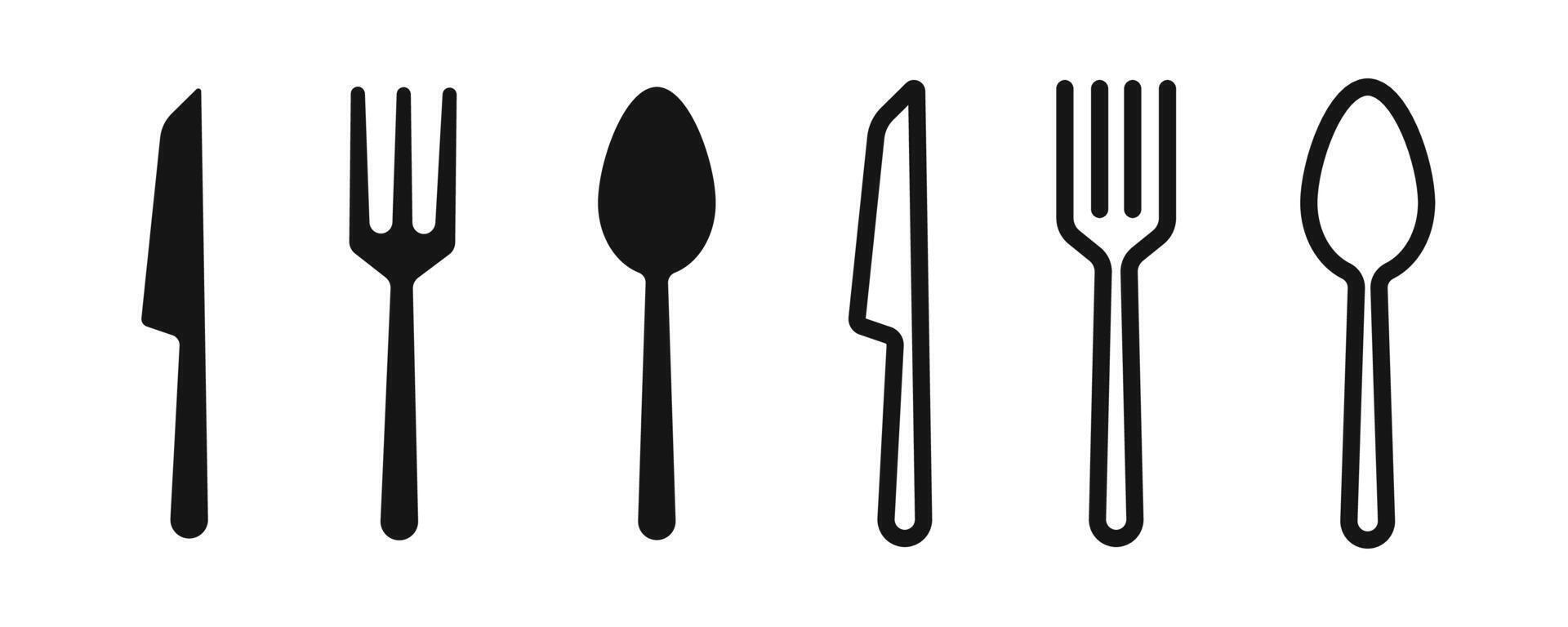 Cutlery icon set. Spoon, fork, knife icons. Flatware icons. Silhouette style icons. vector