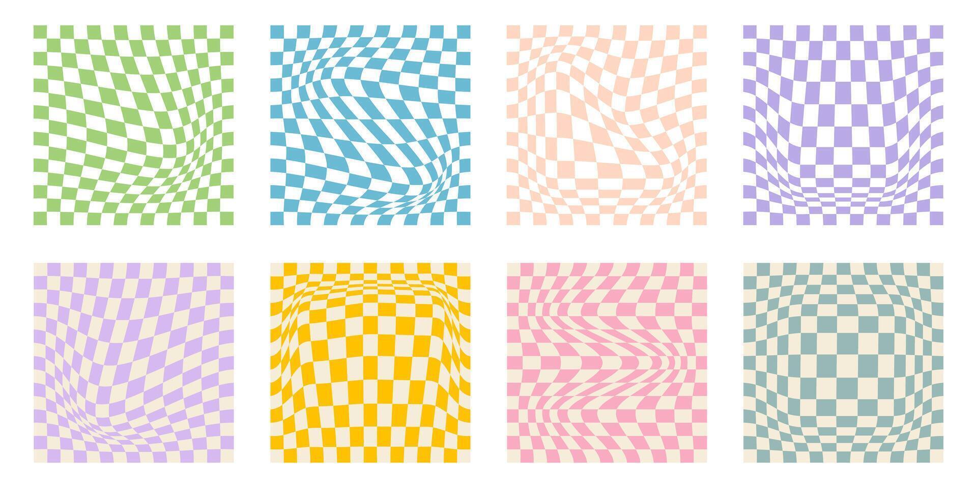 Abstract Groovy background set. Retro psychedelic style elements. Groovy hippie backgrounds. vector