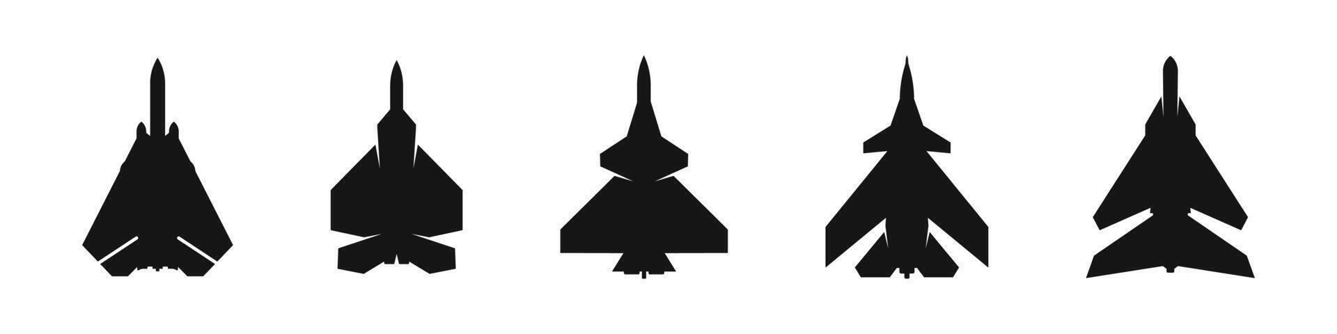 Military aircrafts icon set. Military aviation silhouettes. Air forces vector