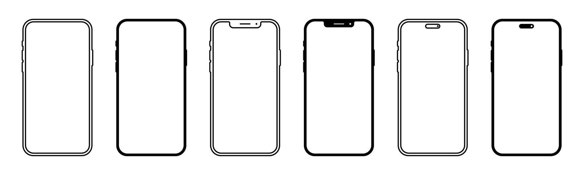 Smartphone mockup set. Smartphone mockup with blank white screen. Mobile phone mockup front view. vector