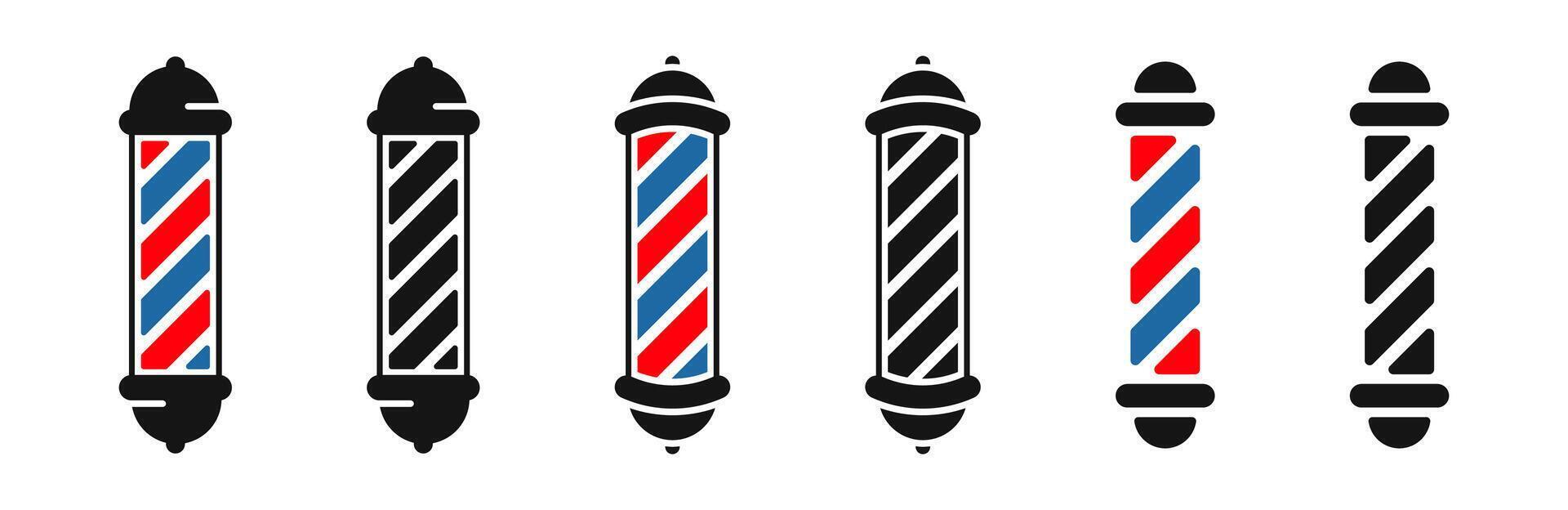 Barber Pole icon set. Barbershop pole symbols. Flat style icons. vector