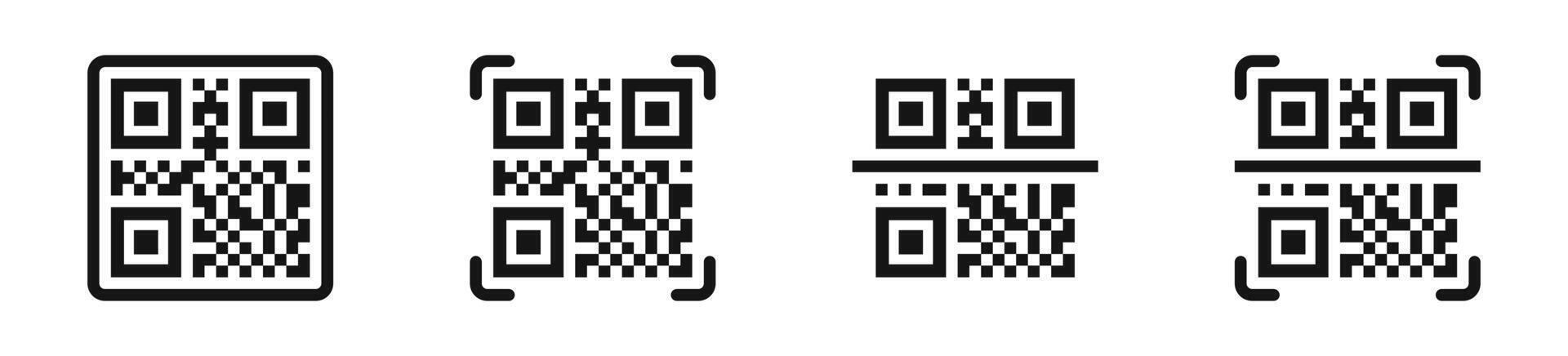 QRcode scan icons. Quick response code icons. Silhouette style icons. vector