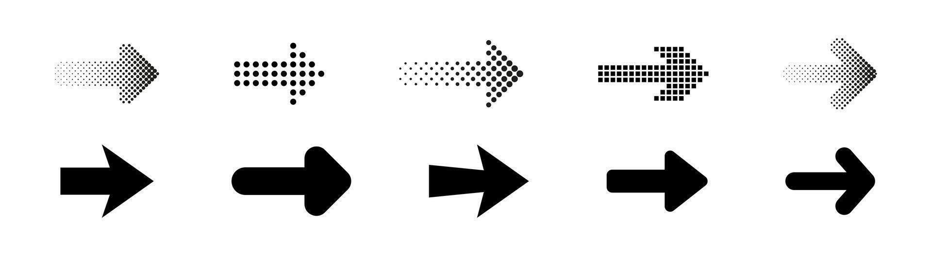 Dotted arrows set. Halftone arrow icons. arrow collection. Arrow icon. Arrow Cursor set. vector