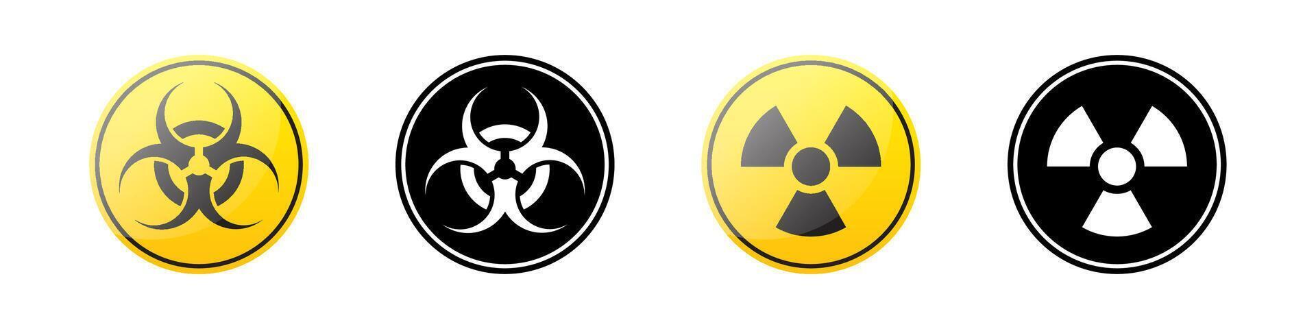 radiación simbolos radiación peligro. radioactivo iconos vector