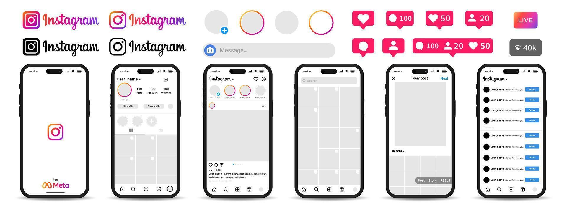 Instagram application interface. Instagram mockup. Instagram screen social media and social network interface template. vector