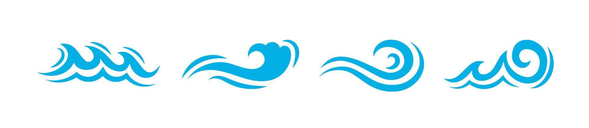 Wave swirl flat set. Waves blue symbol collection. Marine concept logo. vector