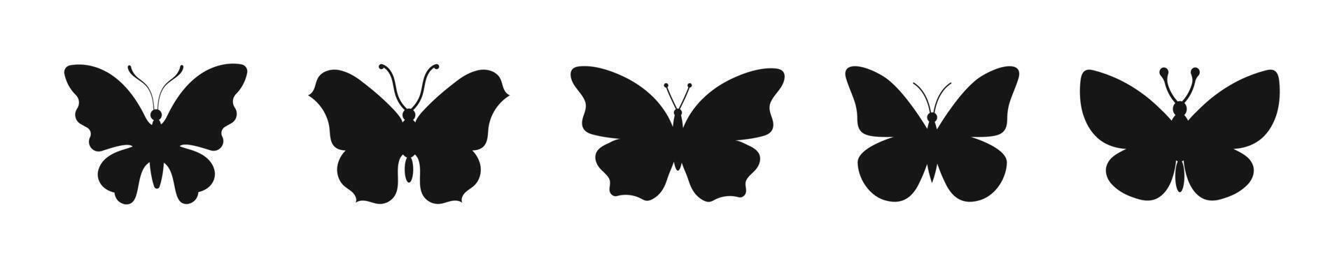 Butterfly black flat silhouette. Beautiful exotic butterflies set. vector