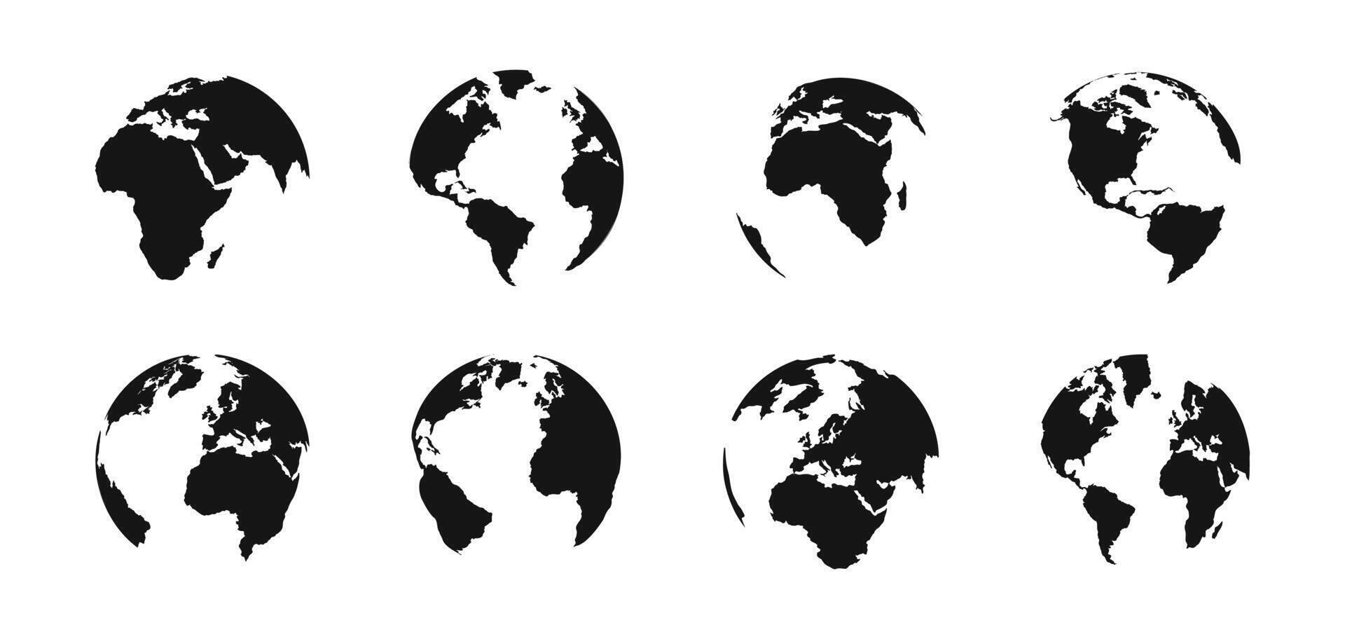Globe planet set. Earth continents silhouette. vector