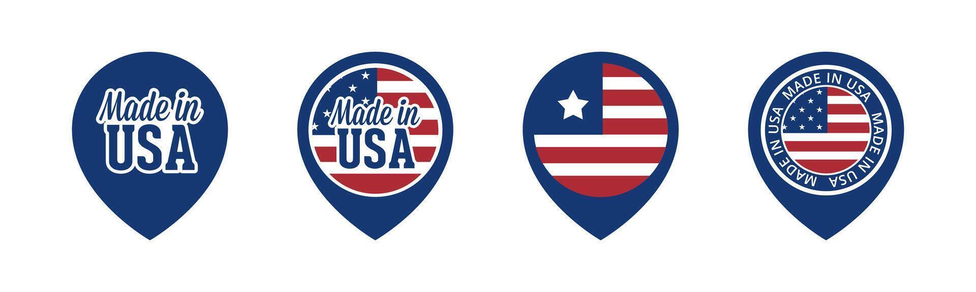 Made in Usa labels. Made in USA products. USA manufacturing badge vector