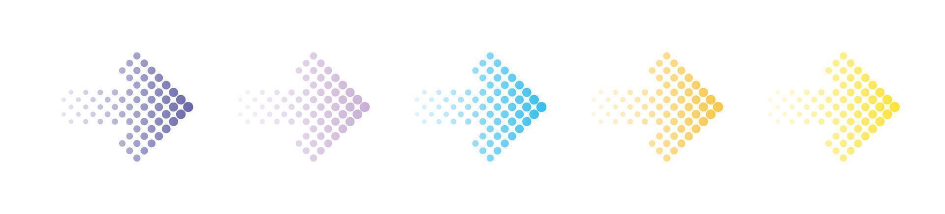 Colored up dotted arrows set. Halftone arrow icons. Colorful arrow collection. Arrow icon set. Arrow collection. vector