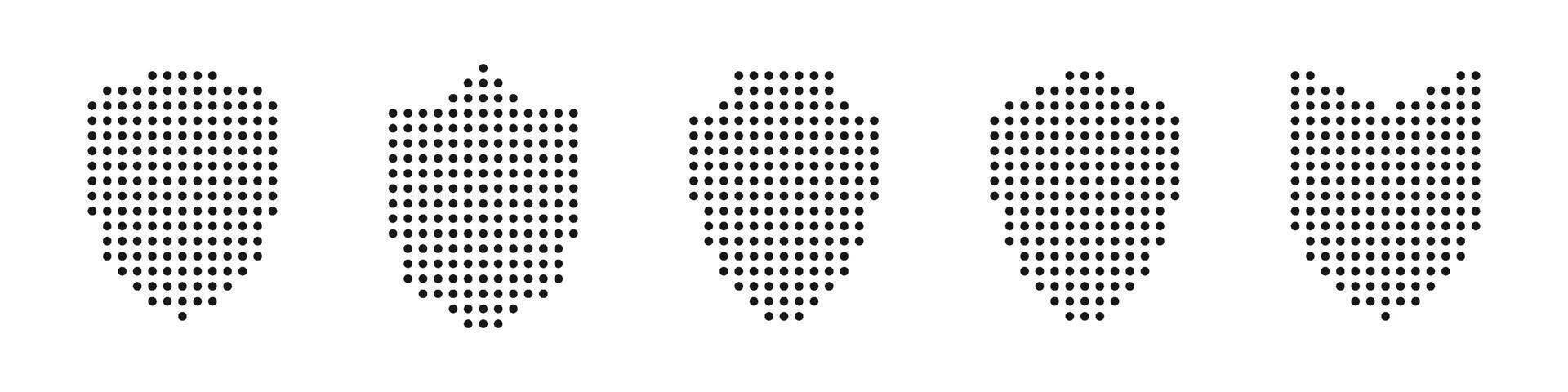Shield icons set. Halftone shields. Protect shield . Dotted shield icons. Protect shield security line icons in halftone stylesv vector