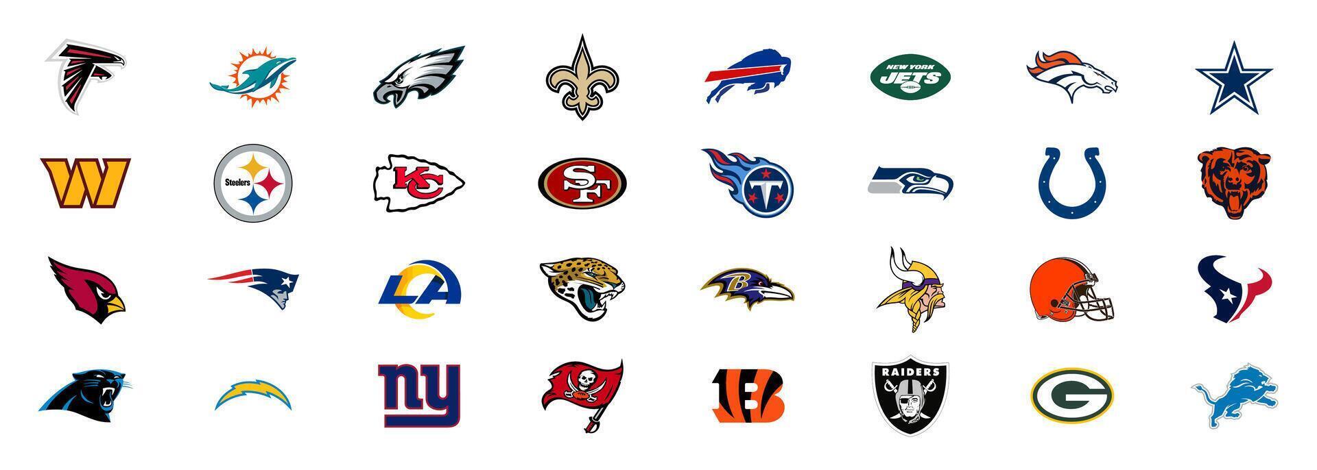 NFL American Football Conference Division Team Logos. American and National Football League teams. Rivne, Ukraine - November 20, 2023 vector