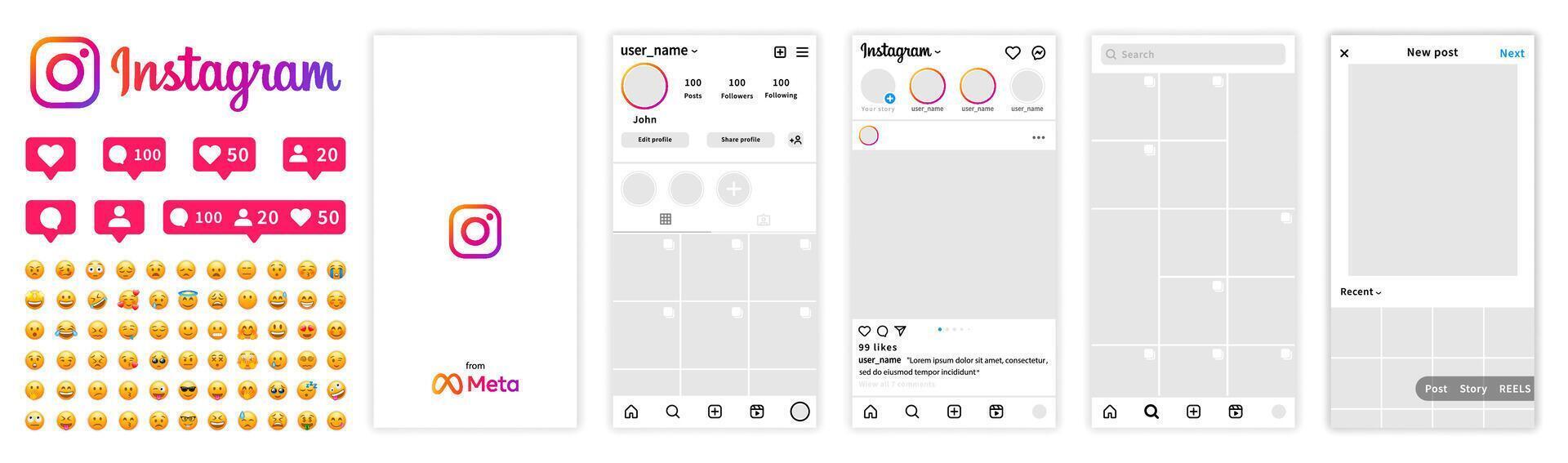 Instagram interface on smartphone screen template. Instagram mockups. Social network interface template. vector