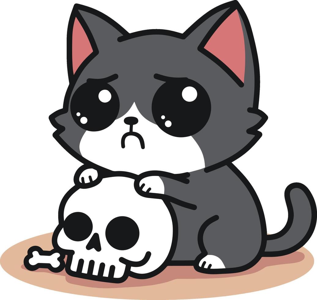 Cat with skull cartoon vector