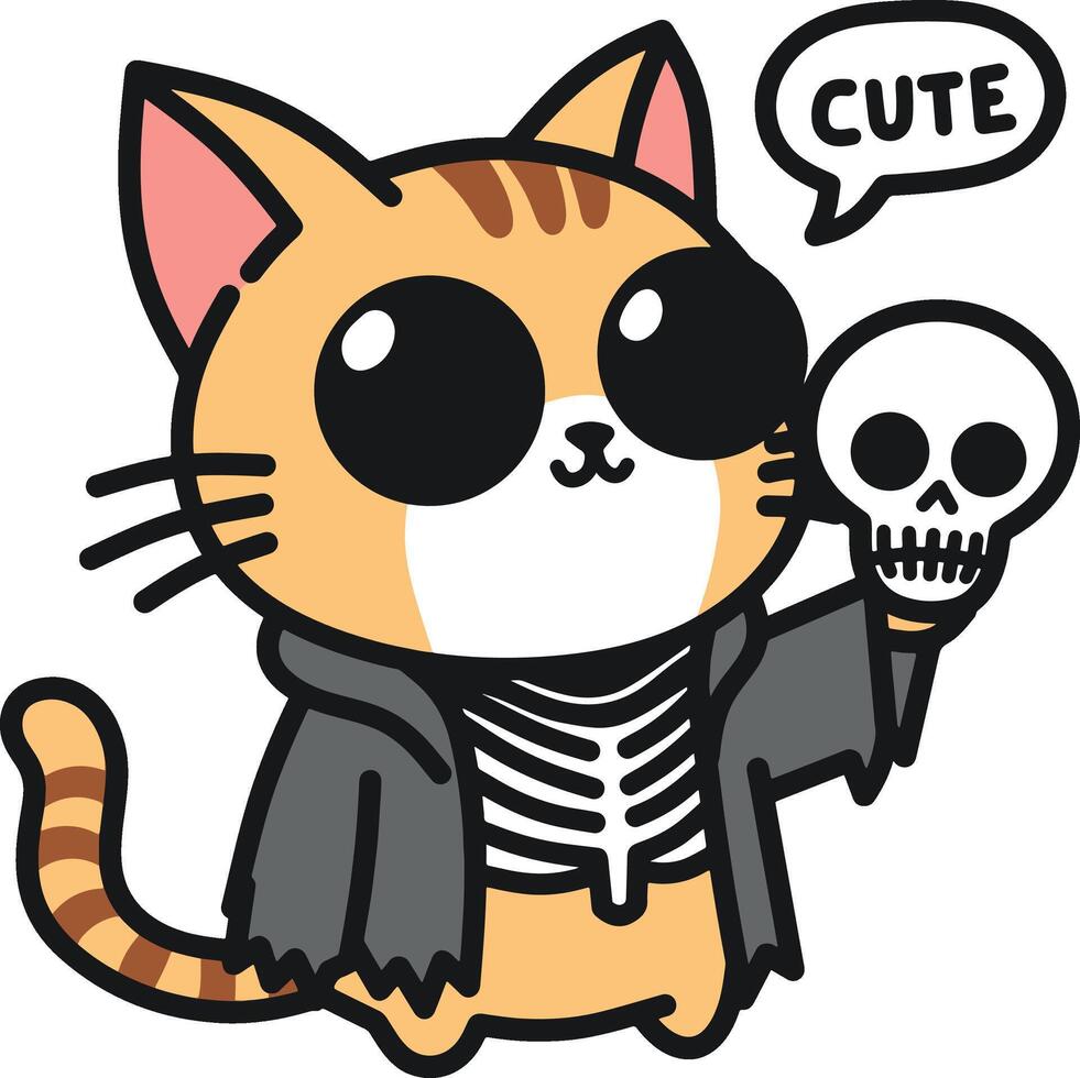 Cat with skull cartoon vector