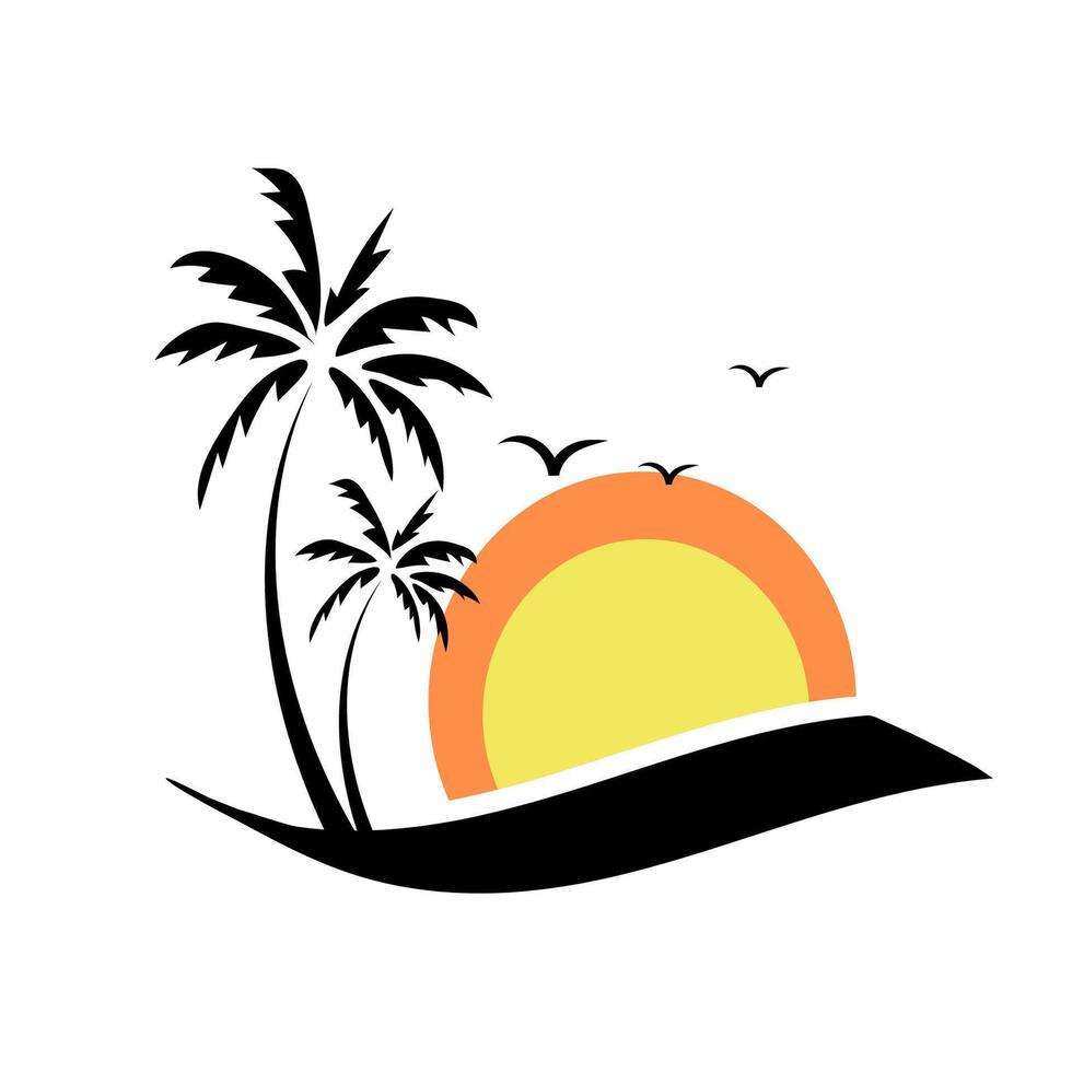 Summer Beach Illustration Concept Logo Design vector