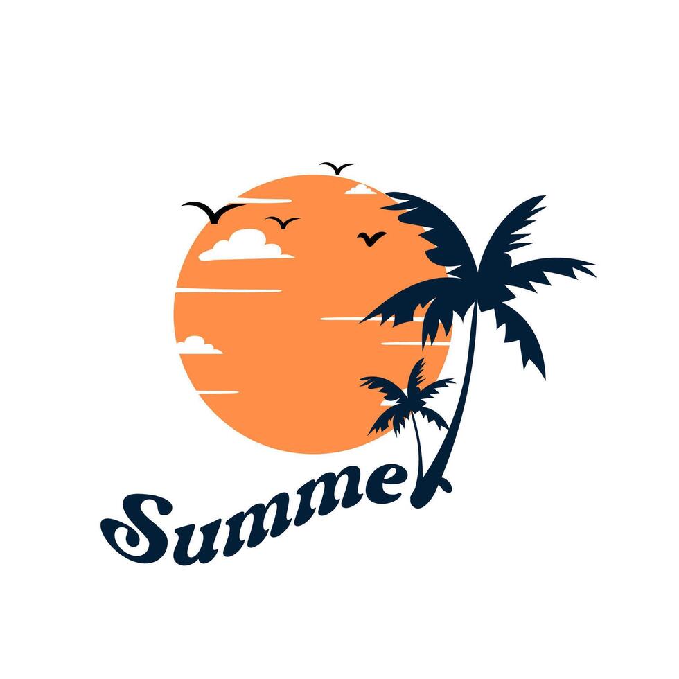 Summer Beach Illustration Concept Logo Design vector