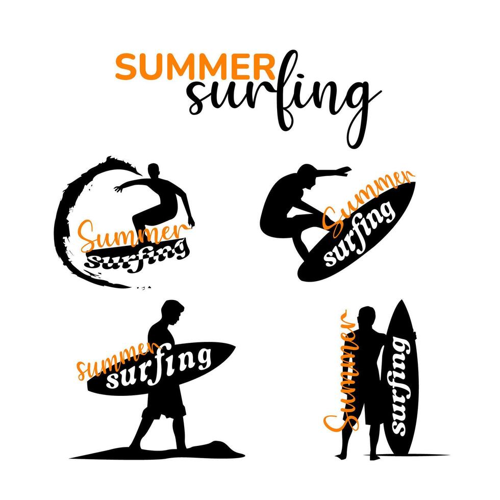 surf íconos conjunto personas diseño verano vector