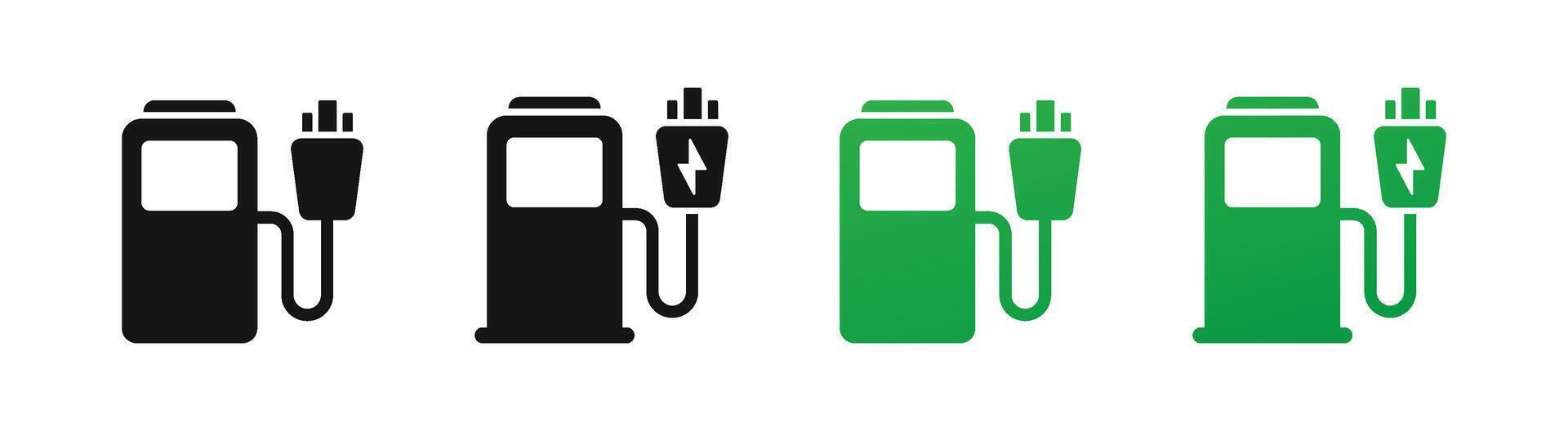 Car charger. Electromobile charging station. Auto accumulator recharging. Electric car ev charge station icons vector