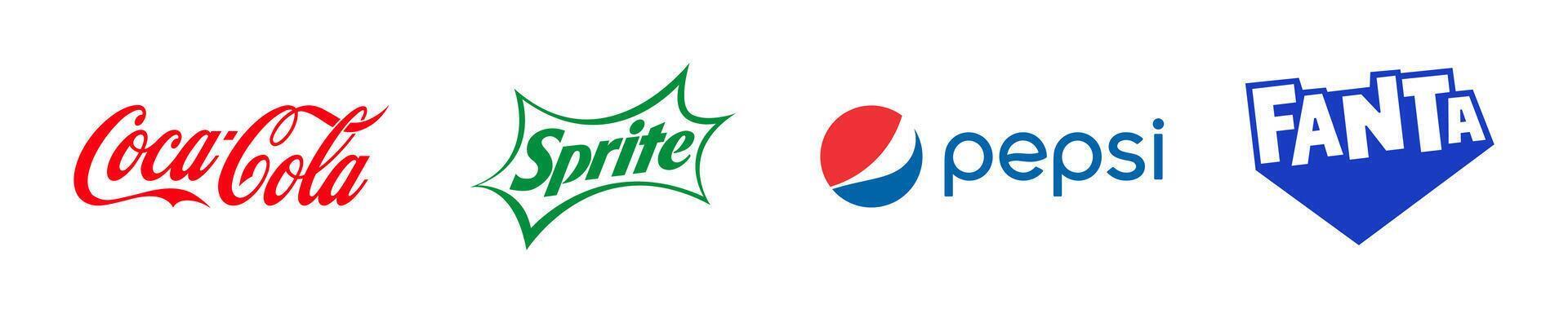 Popular drink company logo set. Coka-cola, pepsi, fanta, sprite vector