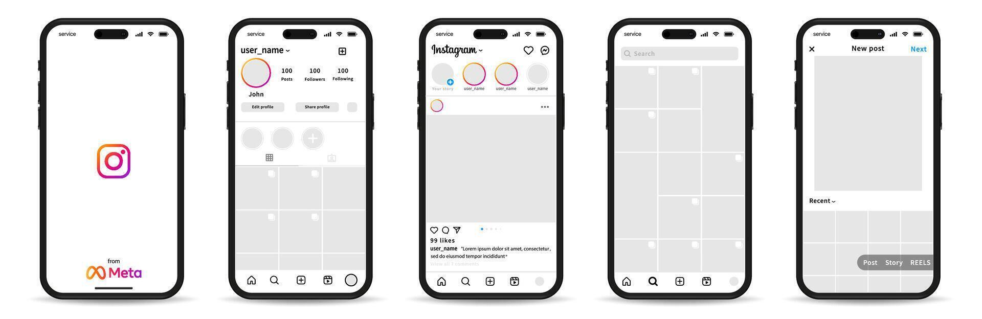 instagram interfaz. instagram modelo. social red interfaz. vector